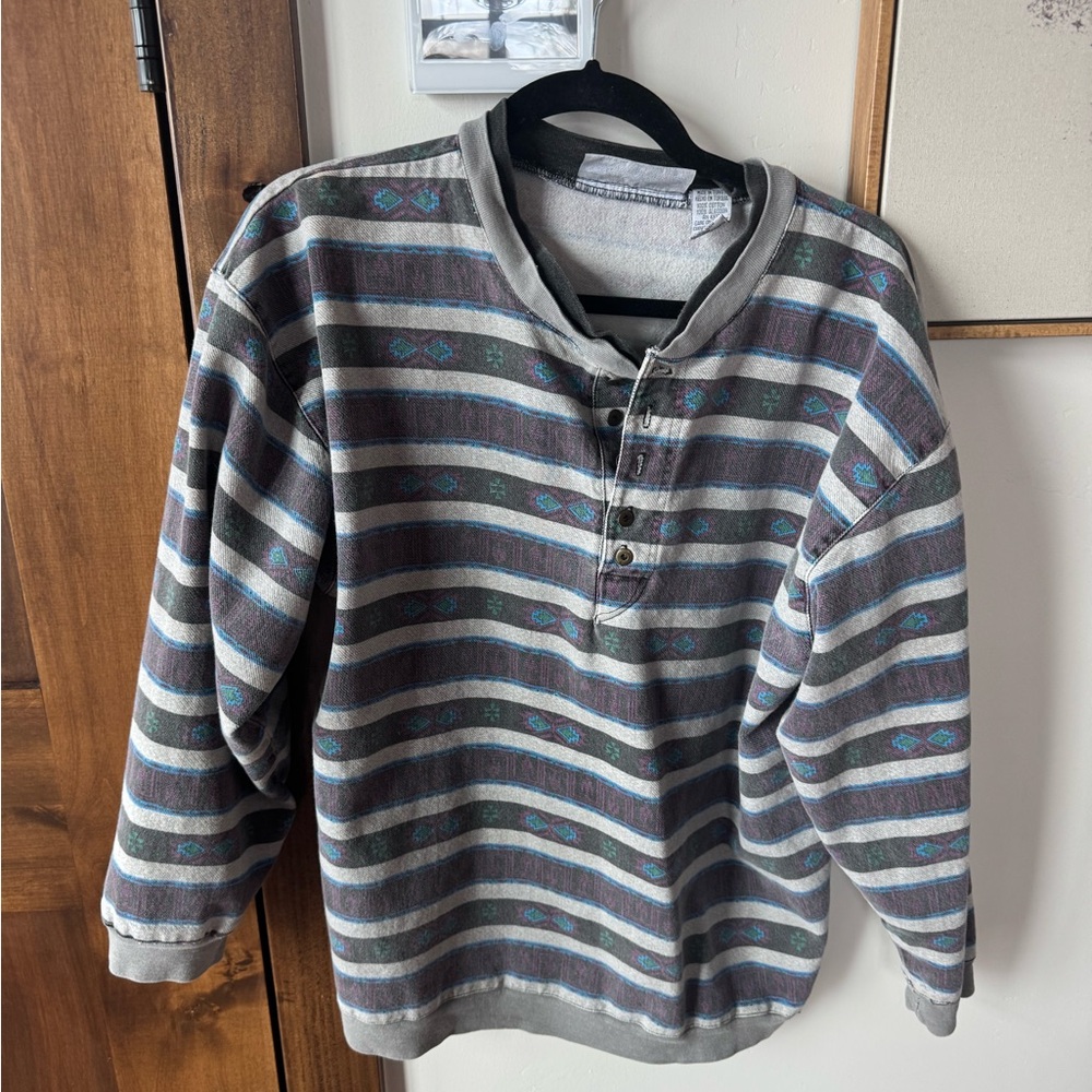 Vintage 90s Blazer Pattern Stripe Crewneck Large